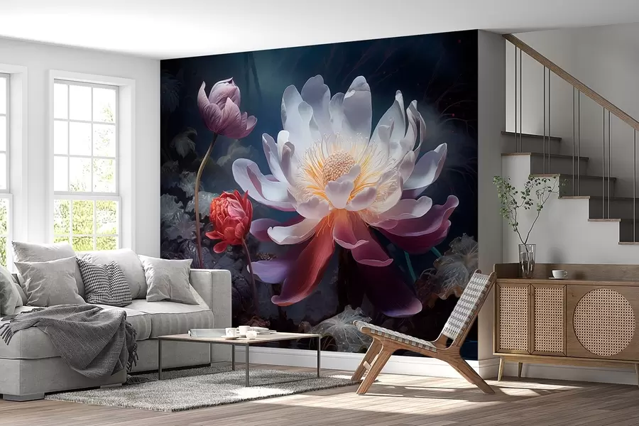 murales de pared Fantásticas flores floreciendo en una atmósfera oscura de cuento de hadas w08747