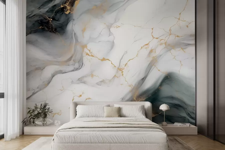 murales de pared Piedra gris con un toque de verde jade w08749