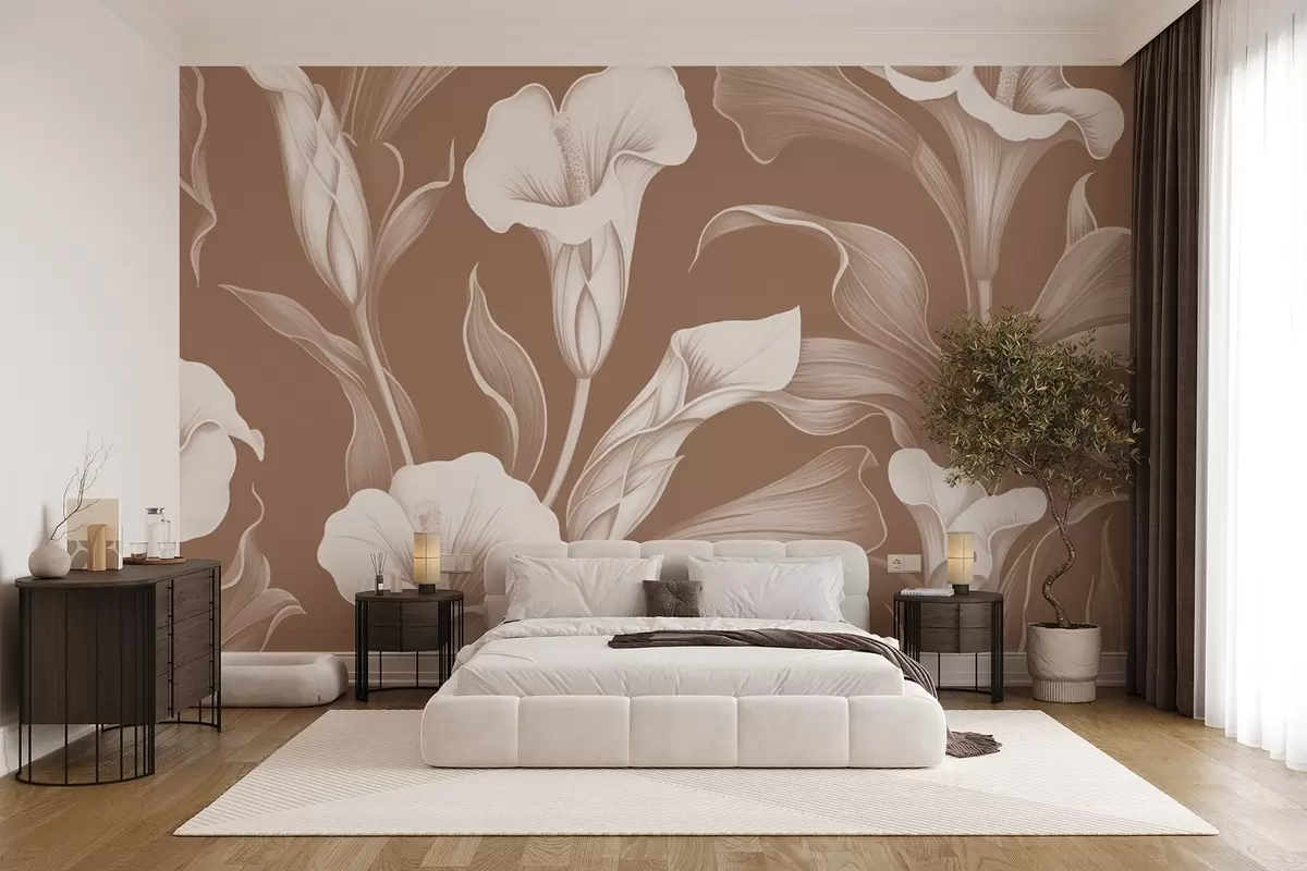 murales de pared Calas blancas sobre fondo beige w08752v1