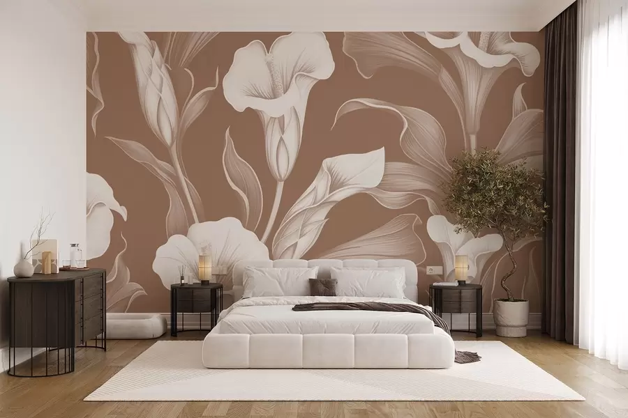 murales de pared Calas blancas sobre fondo beige w08752v1