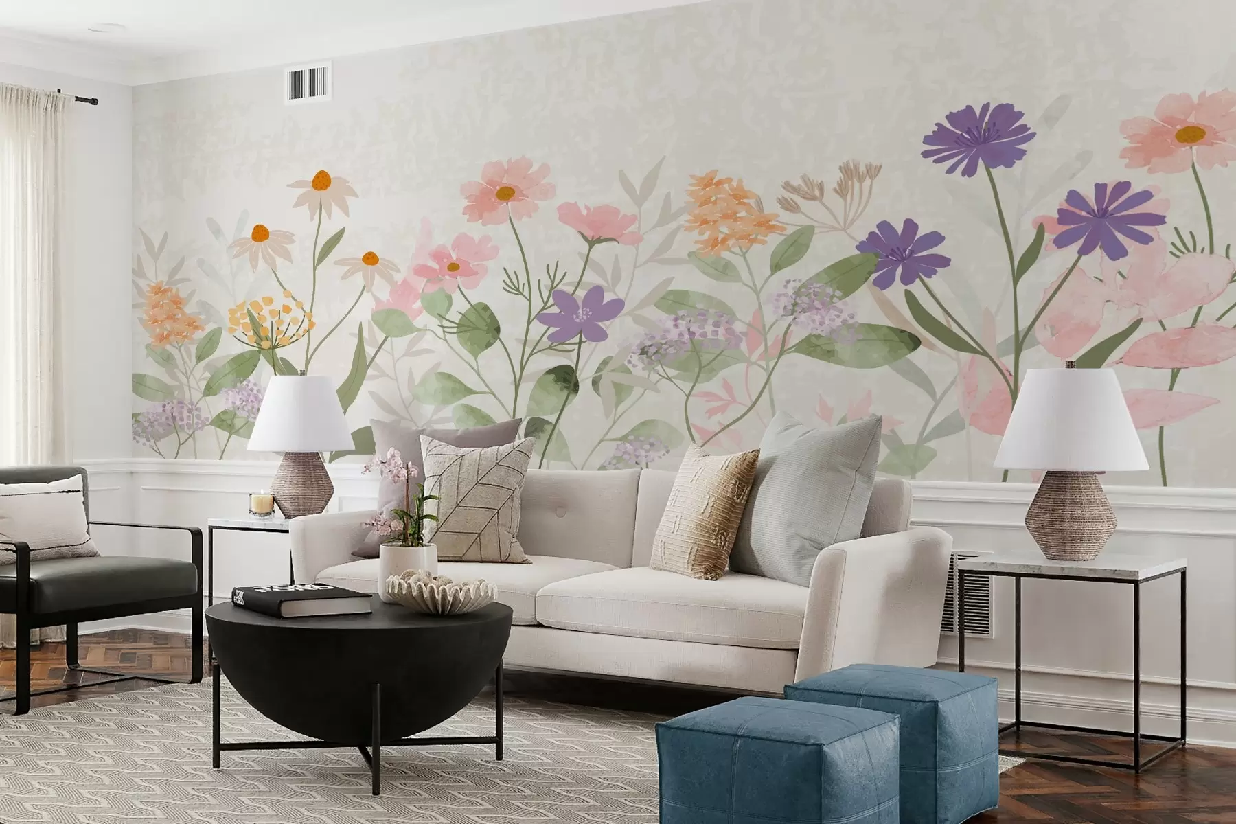 murales de pared Flores silvestres sobre fondo claro w03096