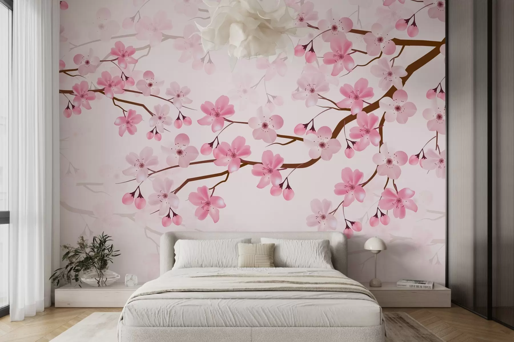 murales de pared Ramas con flores rosas w03097