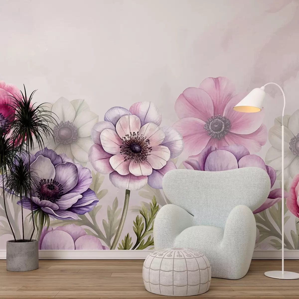 murales de pared Flores grandes y brillantes para acuarela w03098