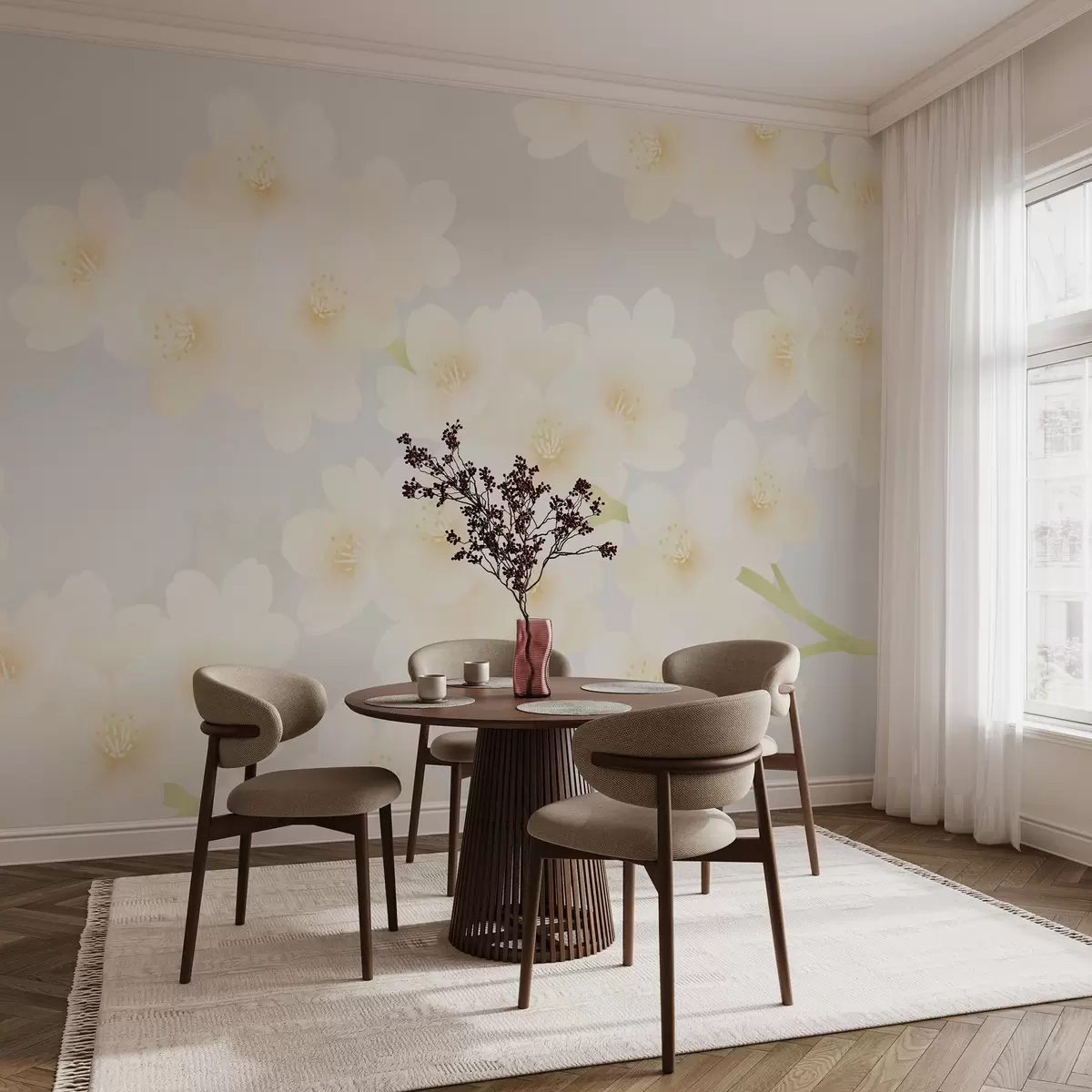 murales de pared Delicadas ramas con flores amarillas w03099v2