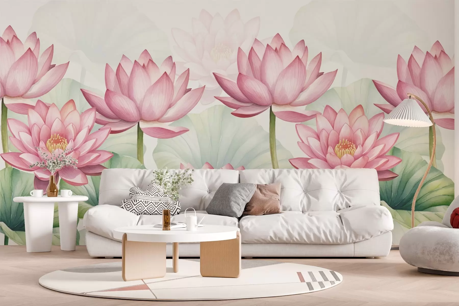 murales de pared Lotos rosas grandes y hojas w03107v1