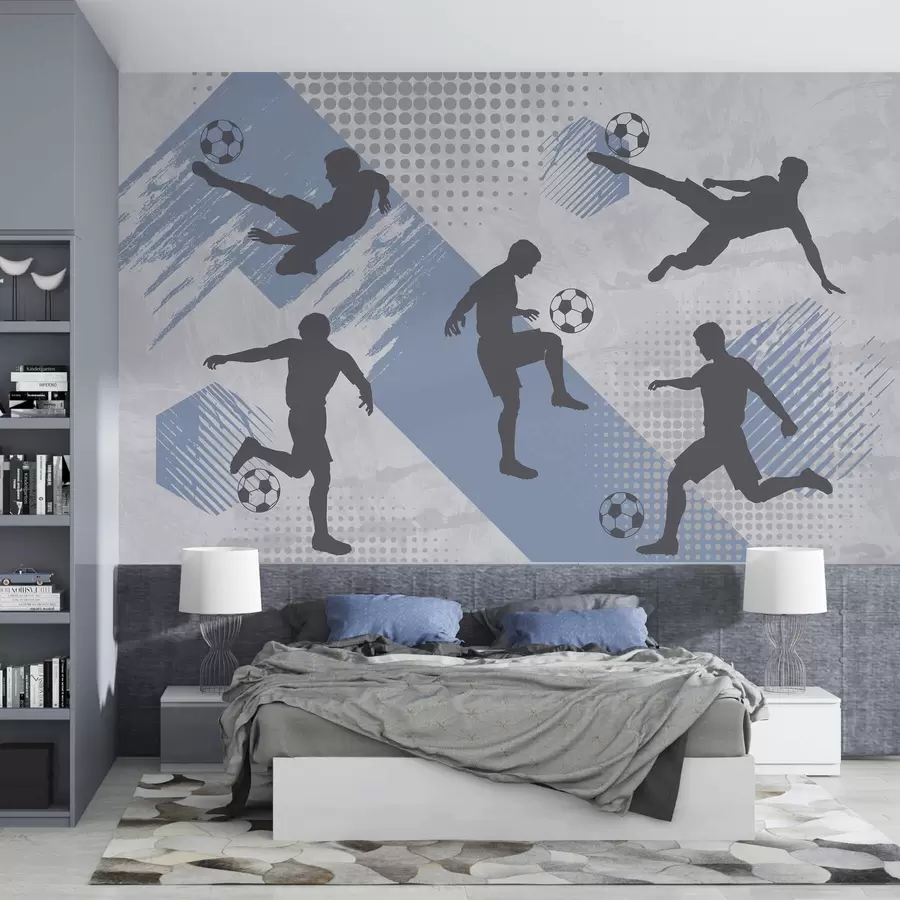 murales de pared Siluetas de jugadores de fútbol sobre fondo abstracto w03001v1