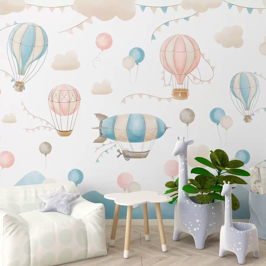 murales de pared Diseño infantil en acuarela con globos w08765