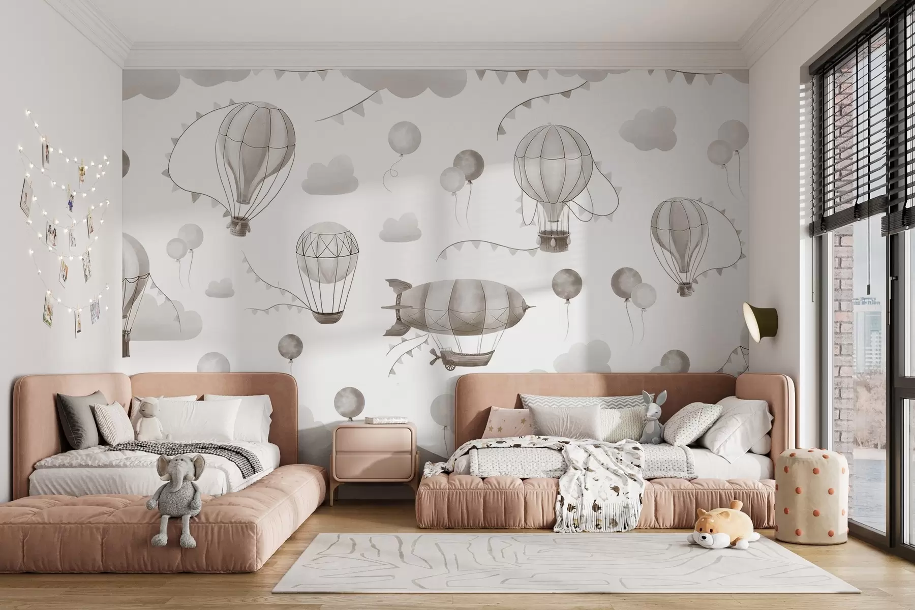 murales de pared Diseño infantil en acuarela con globos w08765v1