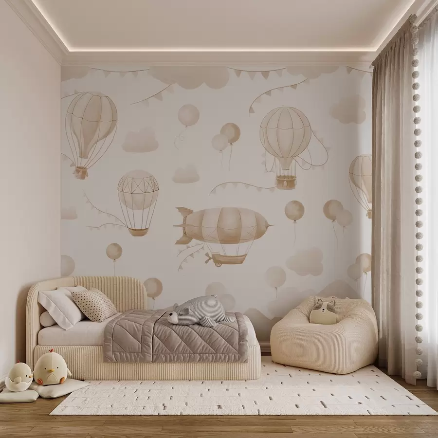 murales de pared Diseño infantil en acuarela con globos w08765v4