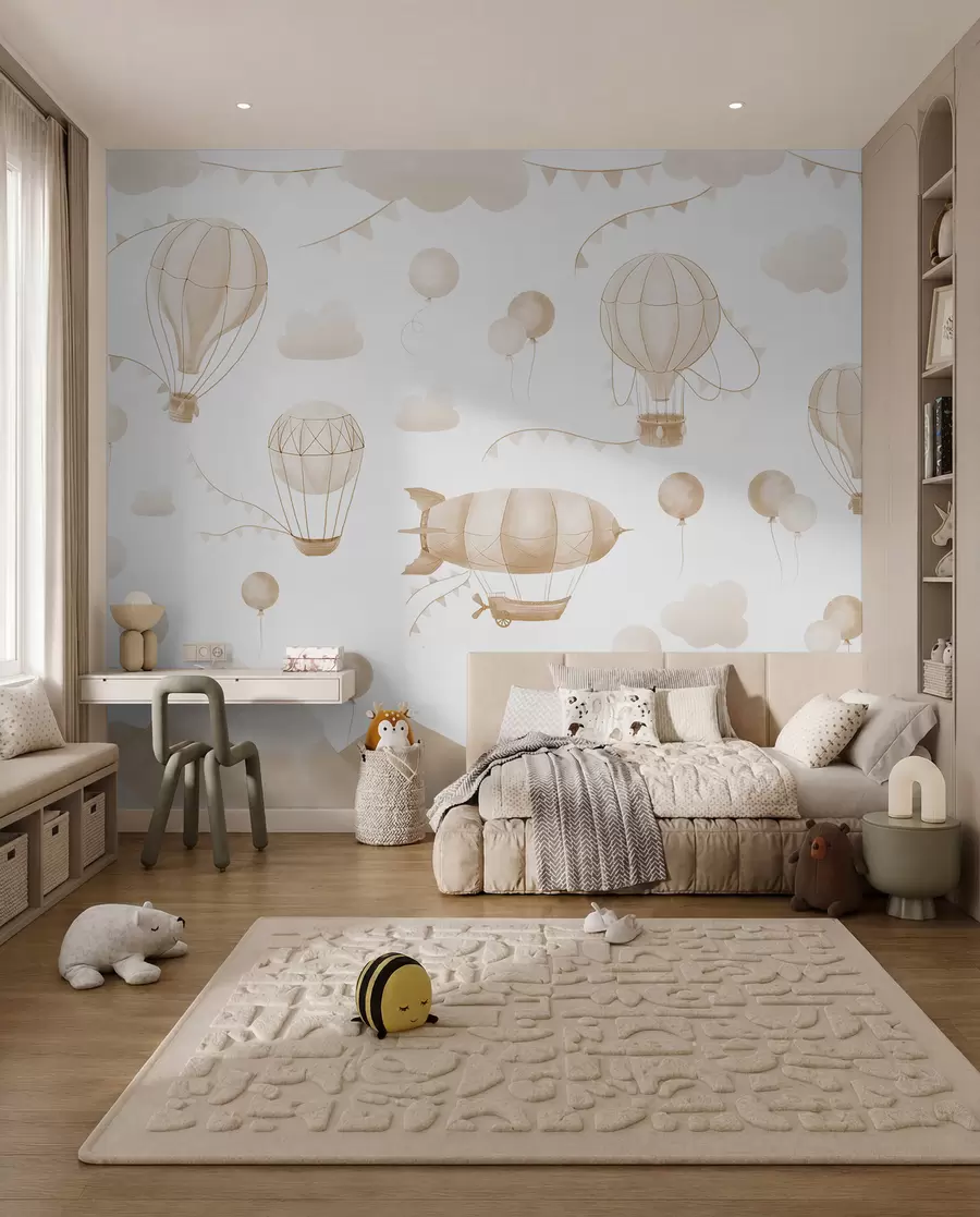 murales de pared Diseño infantil en acuarela con globos w08765v4