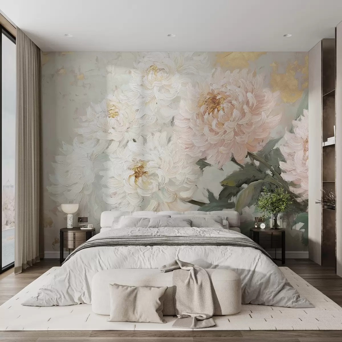 murales de pared Delicados crisantemos en estilo acrílico w08766