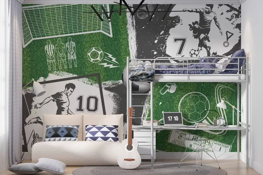 murales de pared Jugadores de fútbol, balón y campo w03121