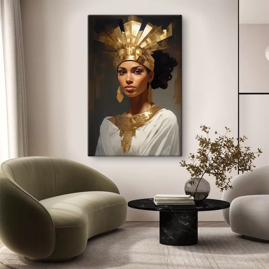 murales de pared Retrato de mujer con majestuoso tocado y adornos tradicionales s42931