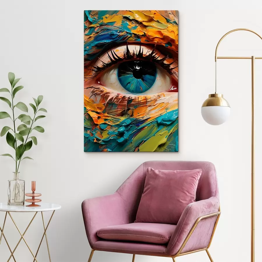 murales de pared Retrato abstracto de un ojo en colores vibrantes, con efecto de pintura texturizada s42938