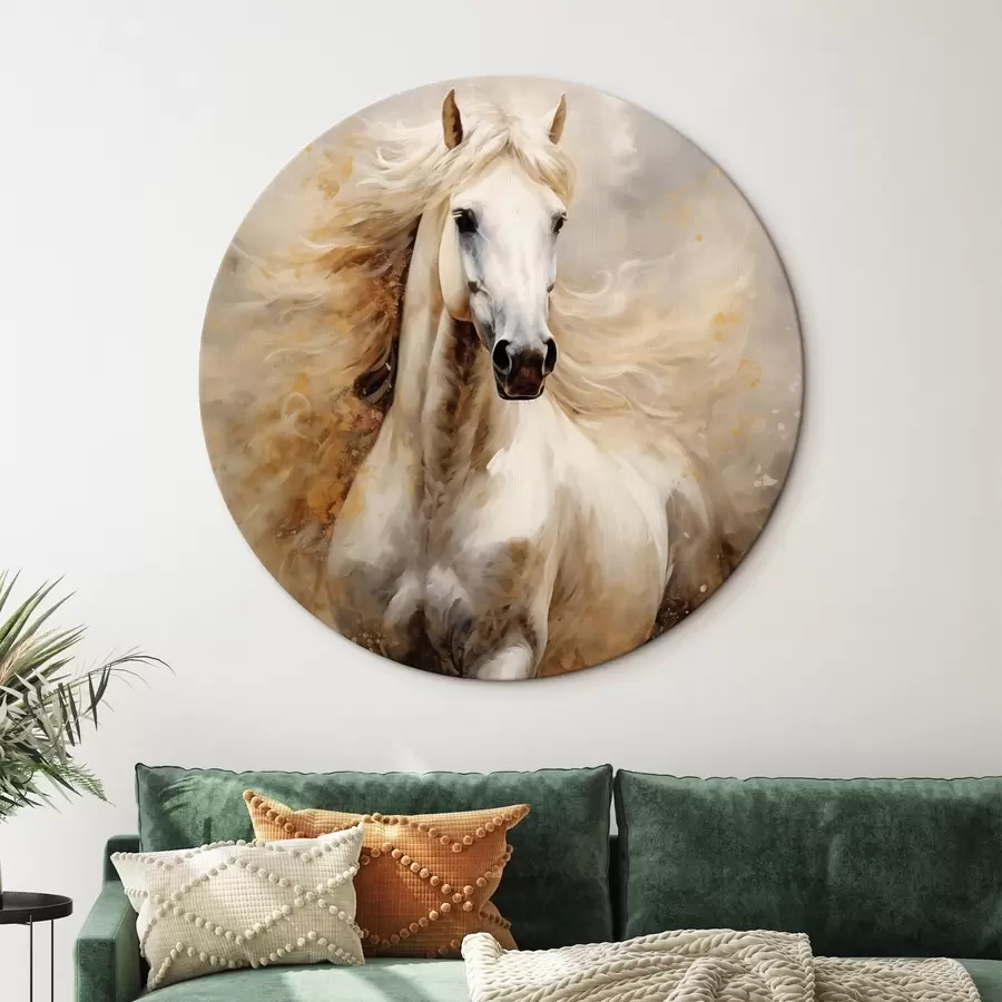 murales de pared Pintoresco retrato de un caballo blanco en movimiento r42932