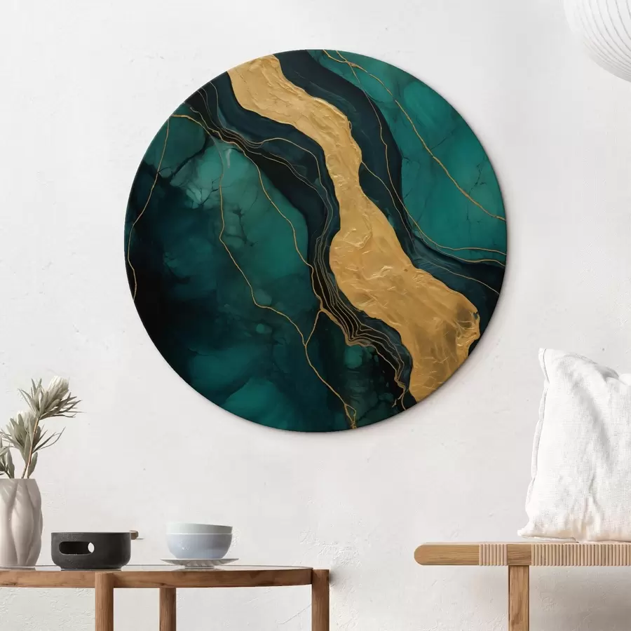 murales de pared Estampado abstracto con profundos tonos verdes y un cálido elemento de contraste r42934