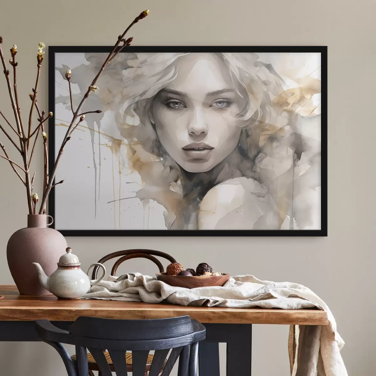 Poster Elegante retrato artístico de una mujer en estilo acuarela f42928