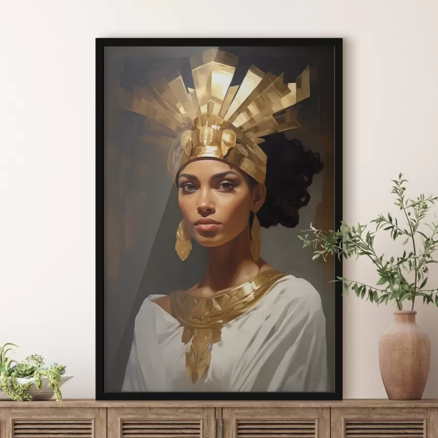 murales de pared Retrato de mujer con majestuoso tocado y adornos tradicionales f42931