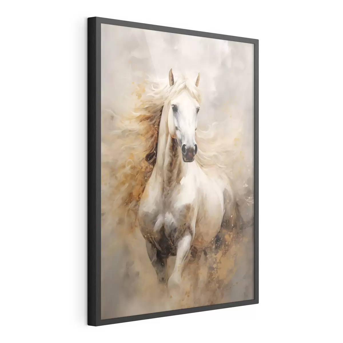 Poster Pintoresco retrato de un caballo blanco en movimiento f42932