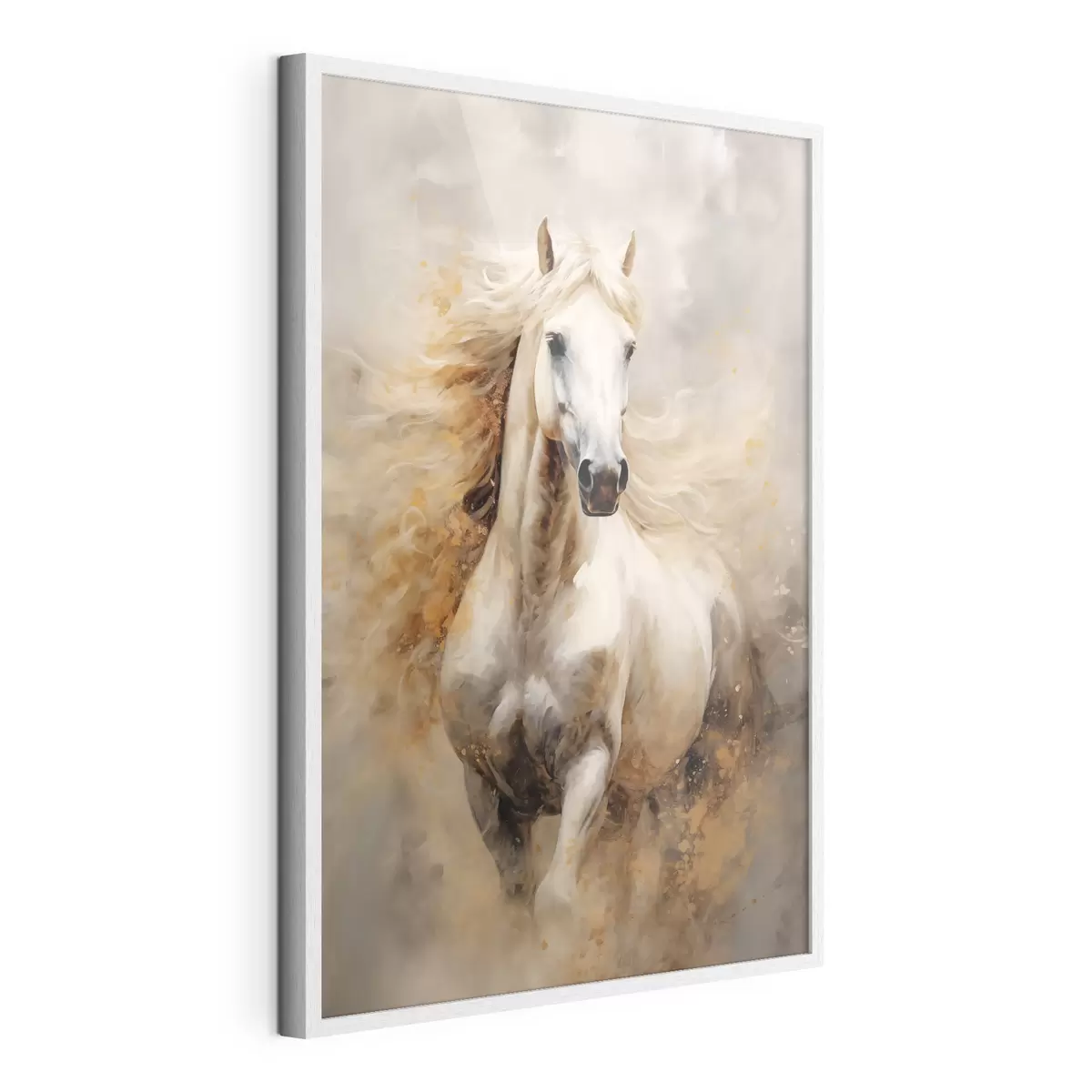 Poster Pintoresco retrato de un caballo blanco en movimiento f42932