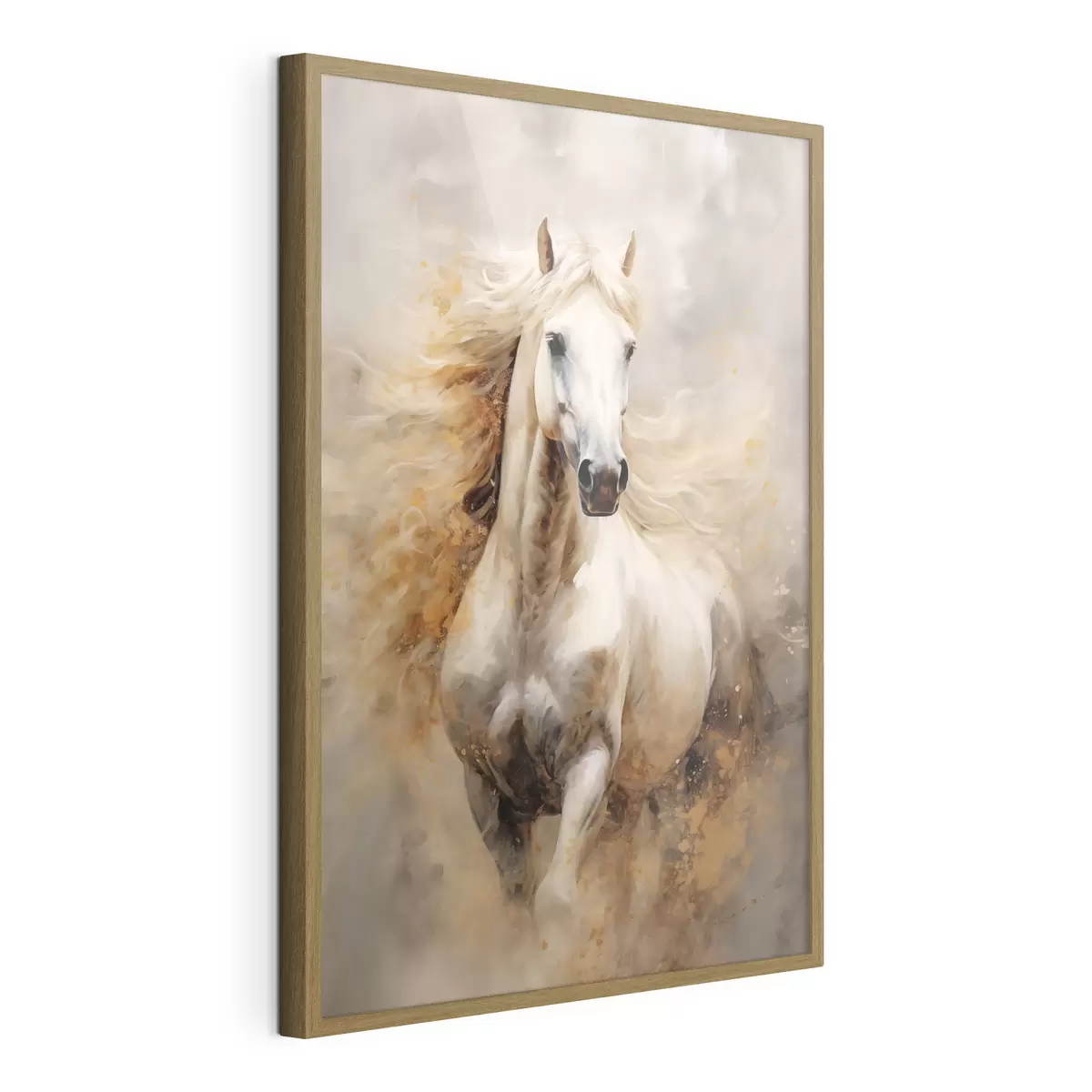 Poster Pintoresco retrato de un caballo blanco en movimiento f42932