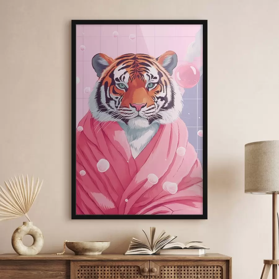 murales de pared Tigre en toalla rosa f42942