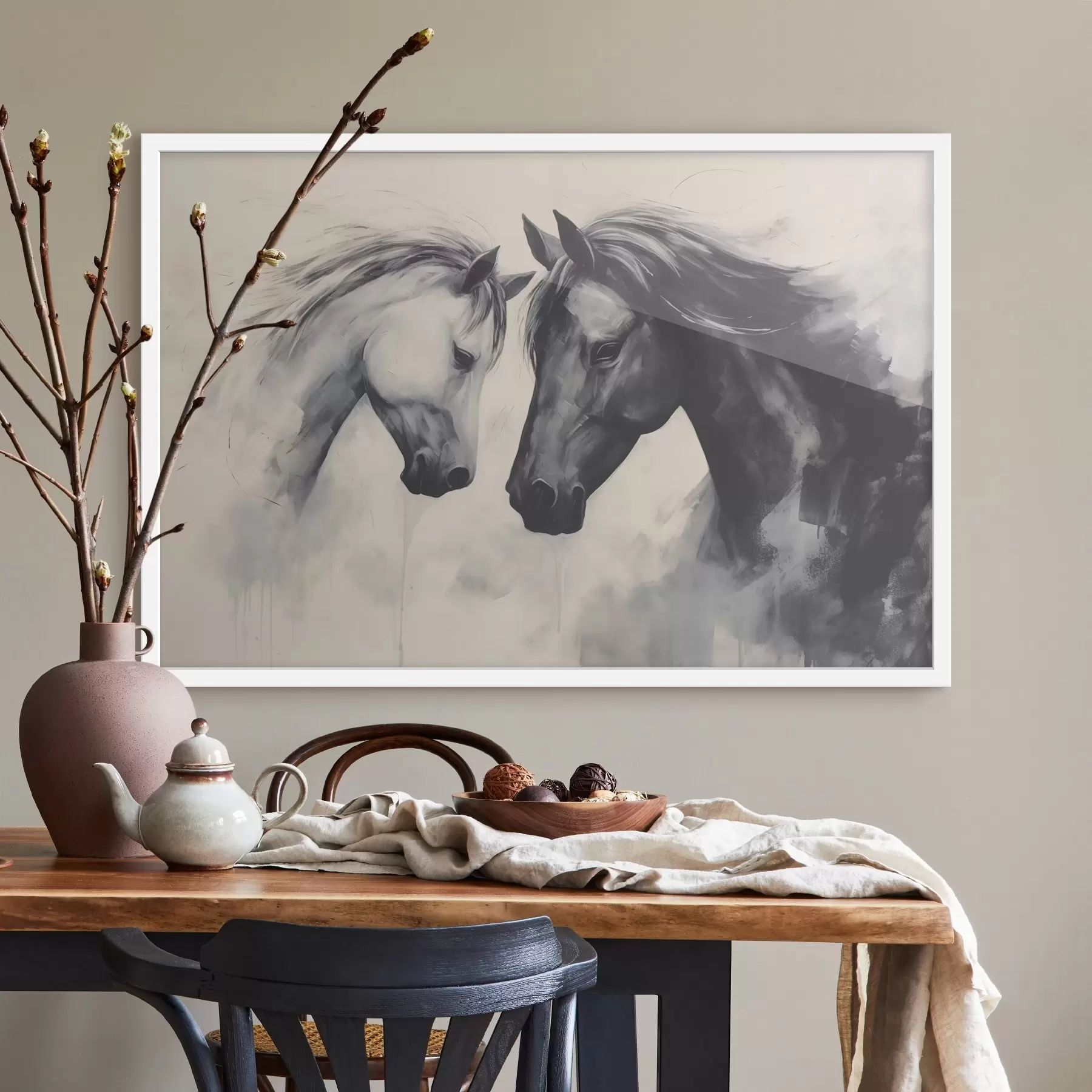 murales de pared Caballos blancos y negros f42955