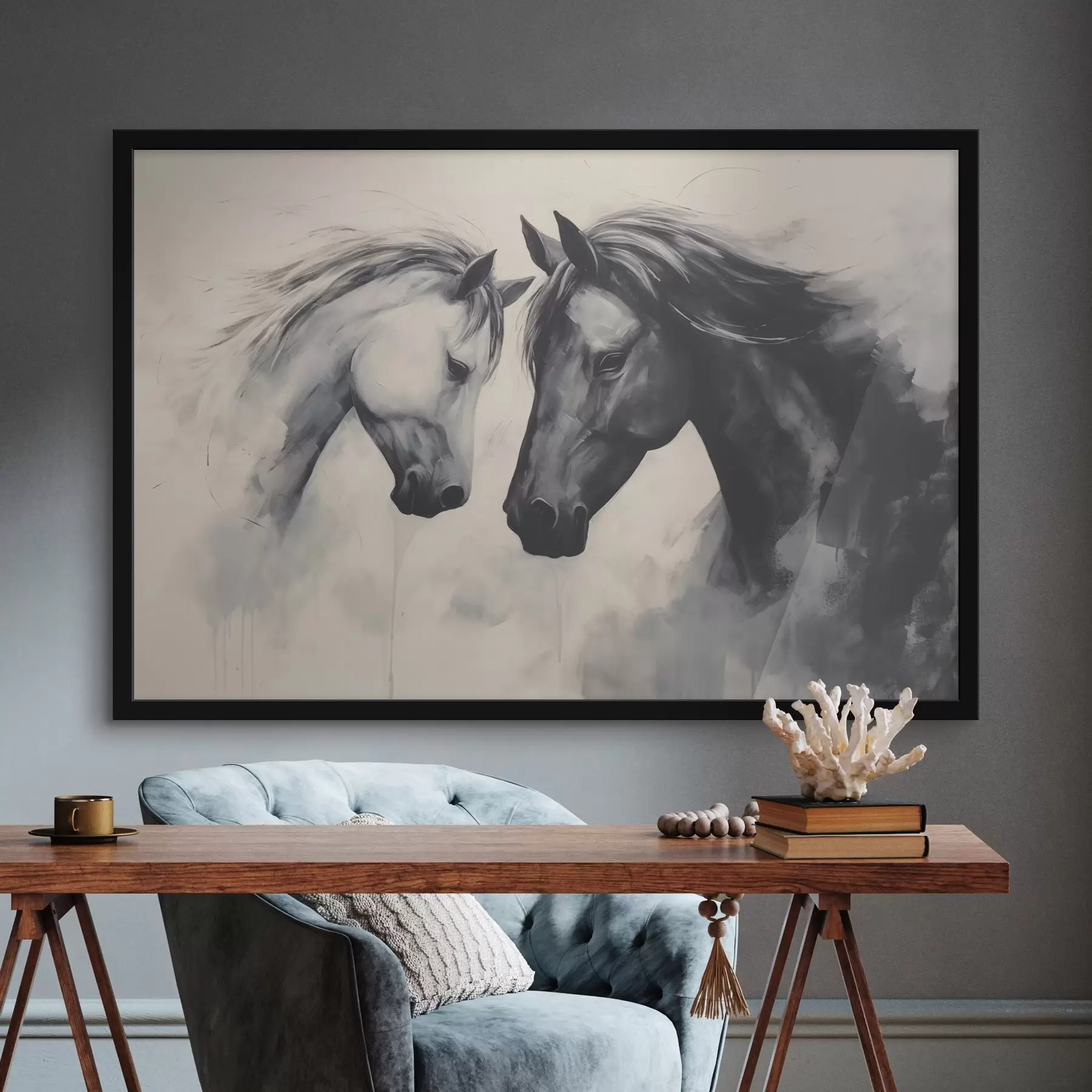 murales de pared Caballos blancos y negros f42955