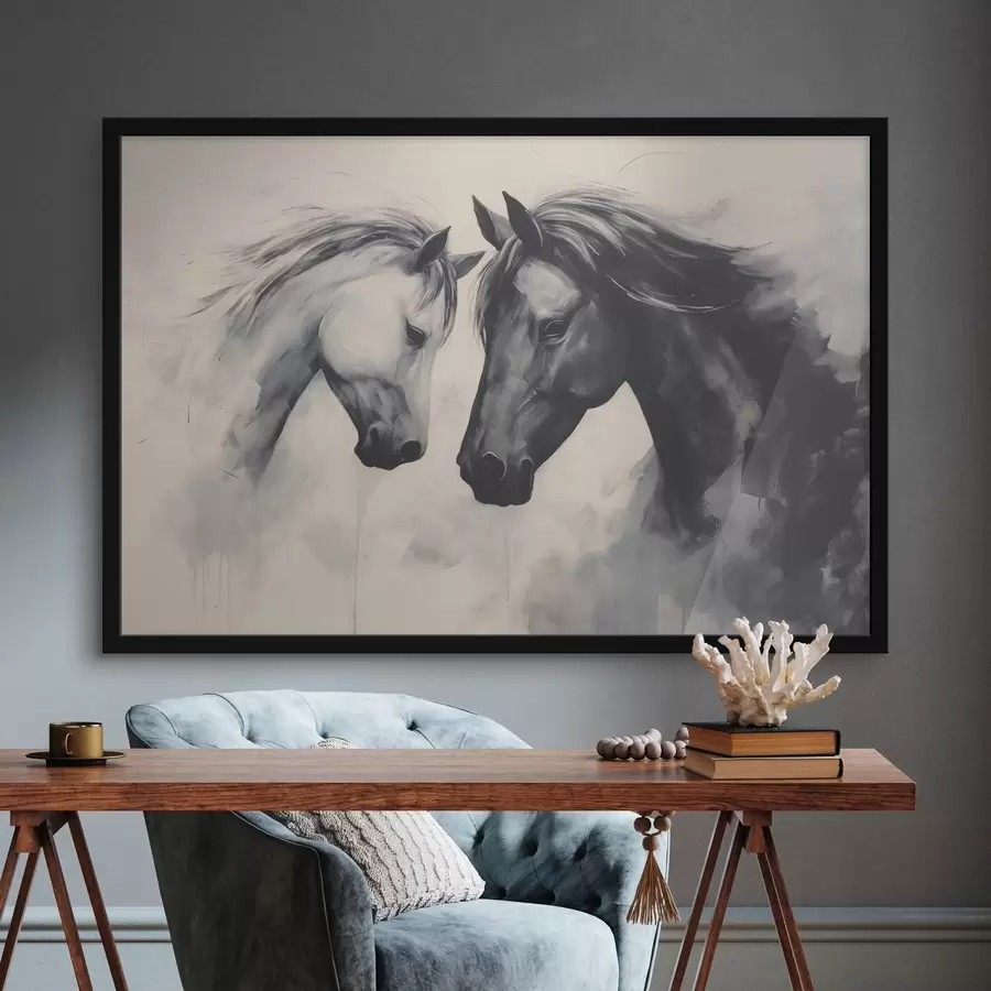 murales de pared Caballos blancos y negros f42955