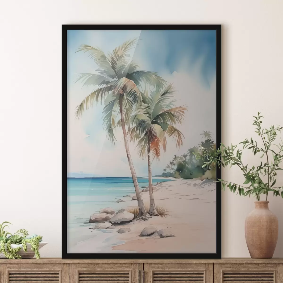 Poster Palmeras junto al mar imitación acuarela f42958