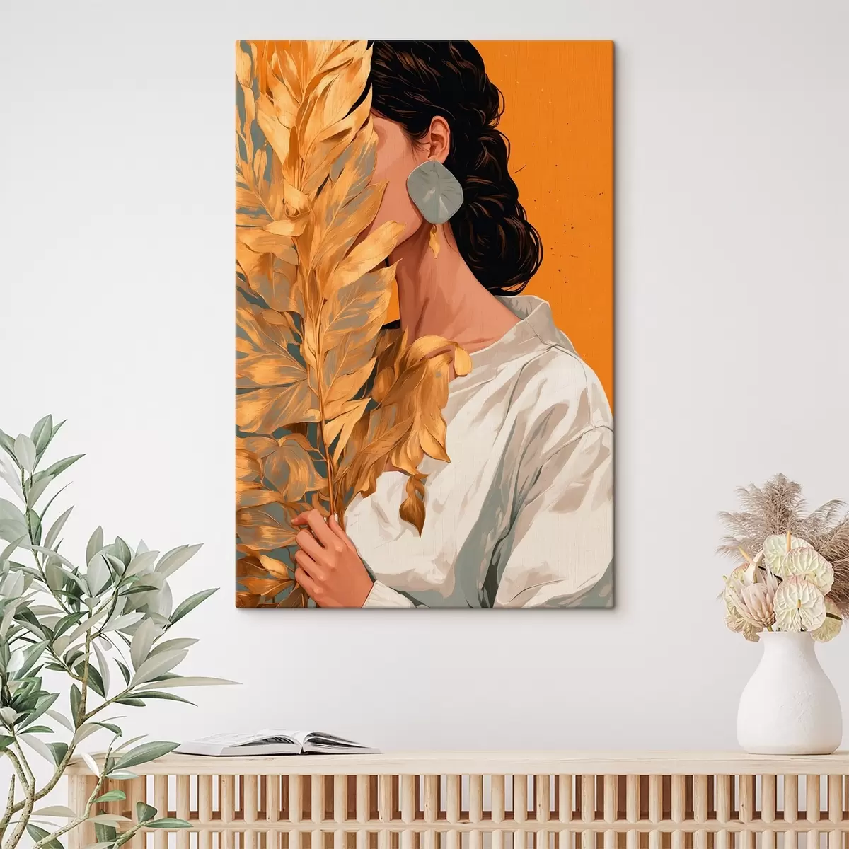 murales de pared Niña con hoja tropical s42765