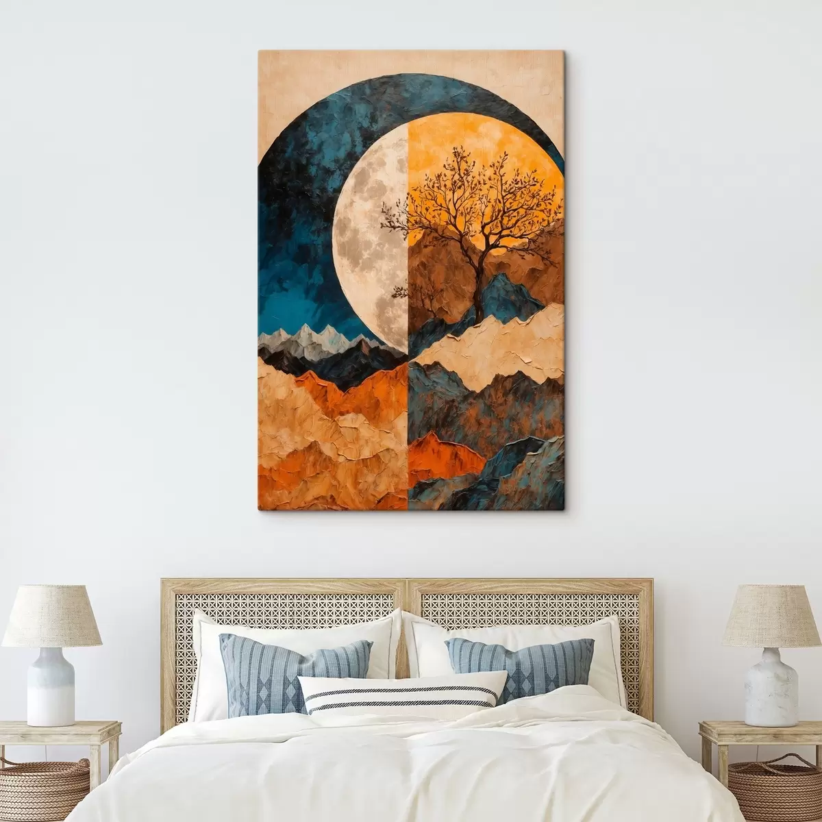 murales de pared Montañas multicolores sobre fondo lunar en estilo de pintura acrílica s42770