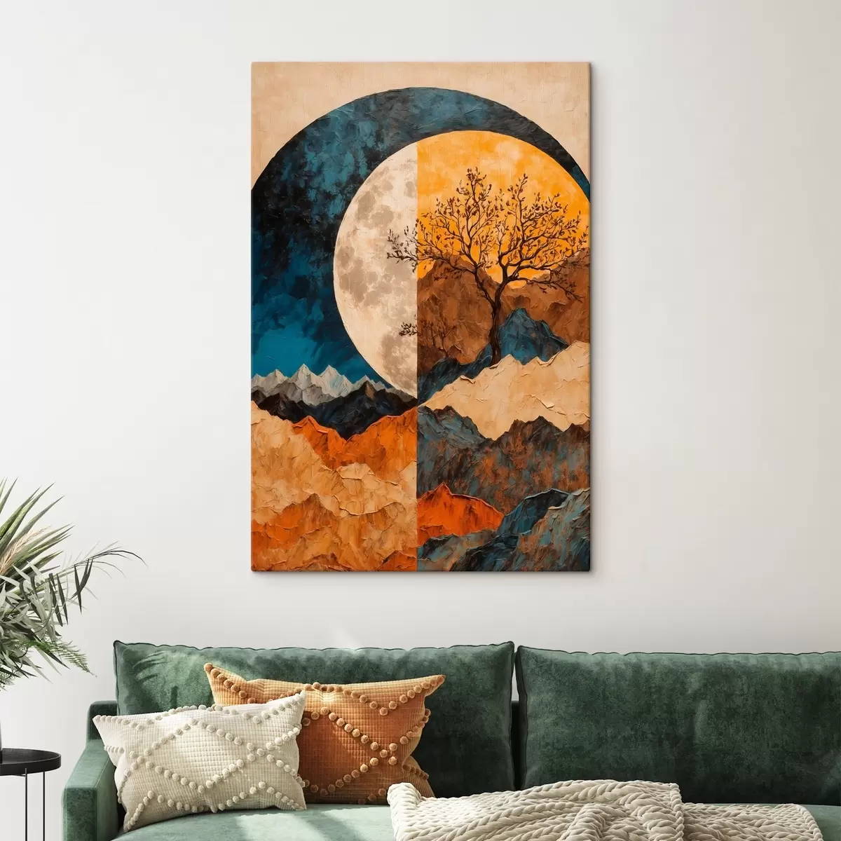 murales de pared Montañas multicolores sobre fondo lunar en estilo de pintura acrílica s42770