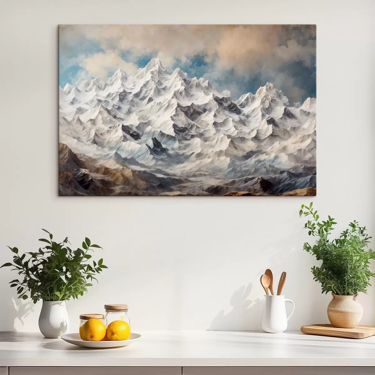 murales de pared Montañas nevadas en estilo de pintura acrílica s42775