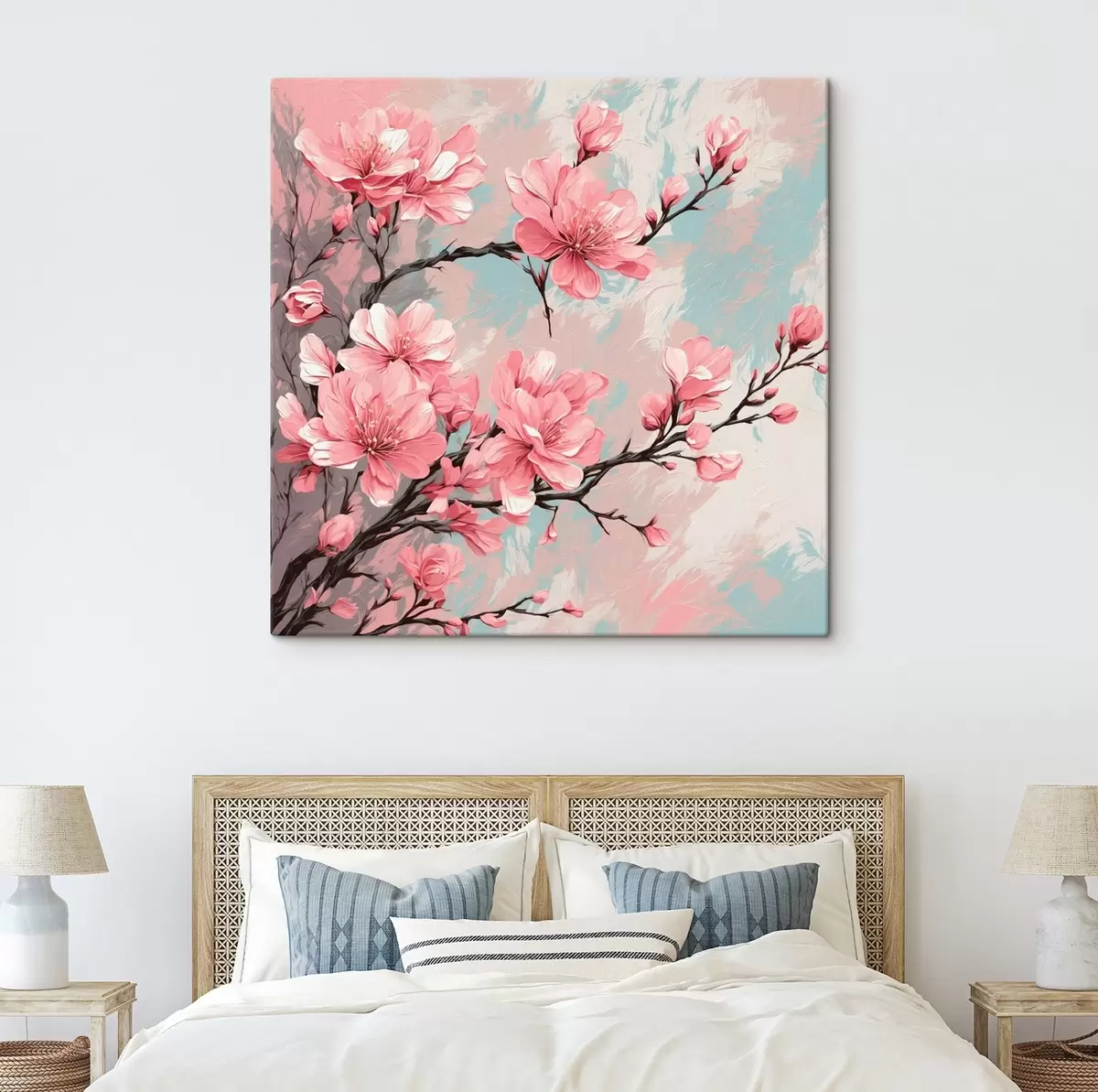 murales de pared Flores y tallos rosas en estilo de pintura acrílica s42918