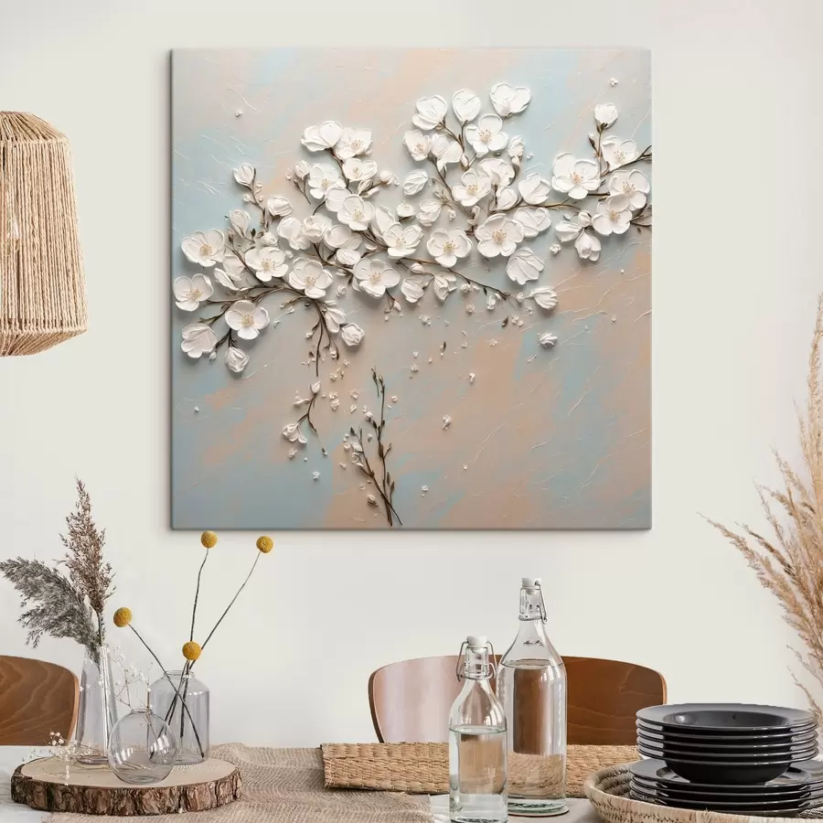 murales de pared Flores pequeñas blancas en estilo de pintura acrílica s42921