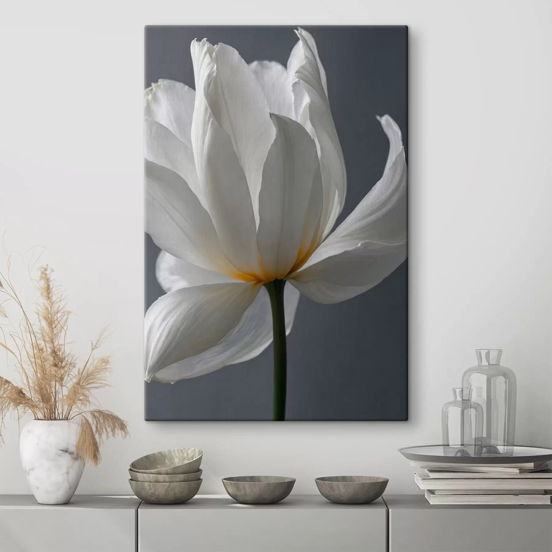 murales de pared Flor blanca sobre fondo gris s42779