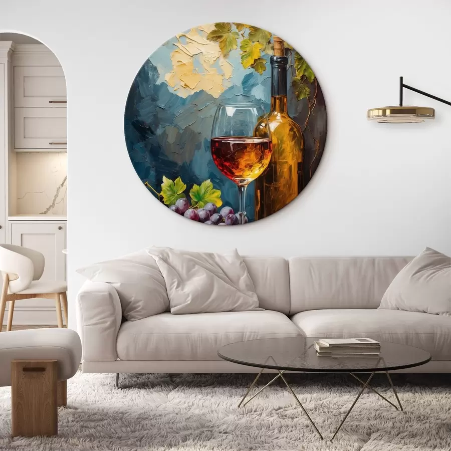 murales de pared Graper, glarr y botella de vino sobre fondo acrílico abrtract r42772