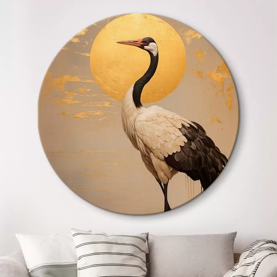 murales de pared Grulla en el fondo de la carrera de oro en la pintura acrílica rtyle r42773