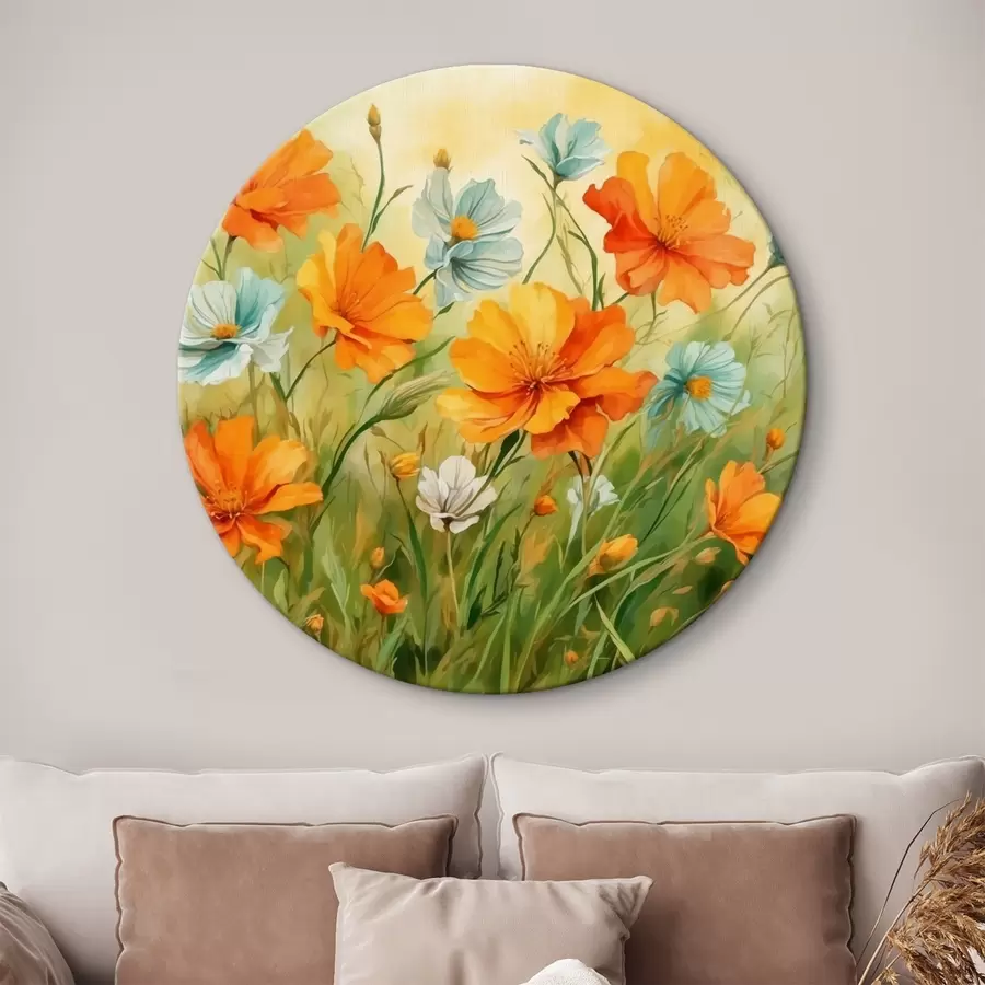 murales de pared Campo de flores y plantas en estilo acuarela r42916