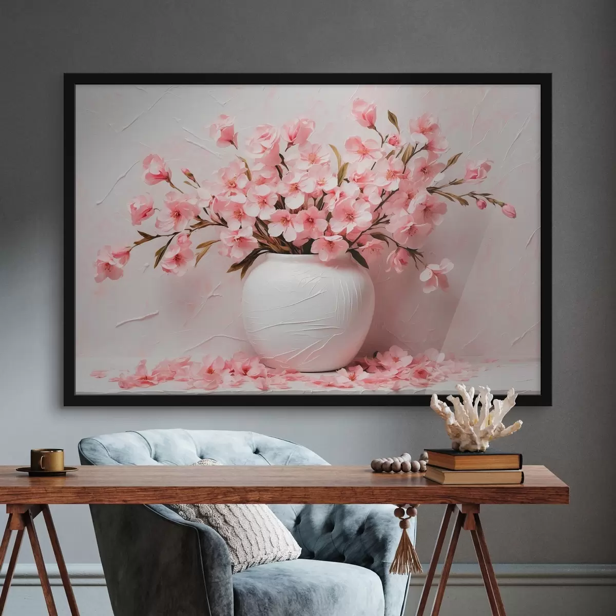 Poster Floweff rosa en vafe blanco f42915
