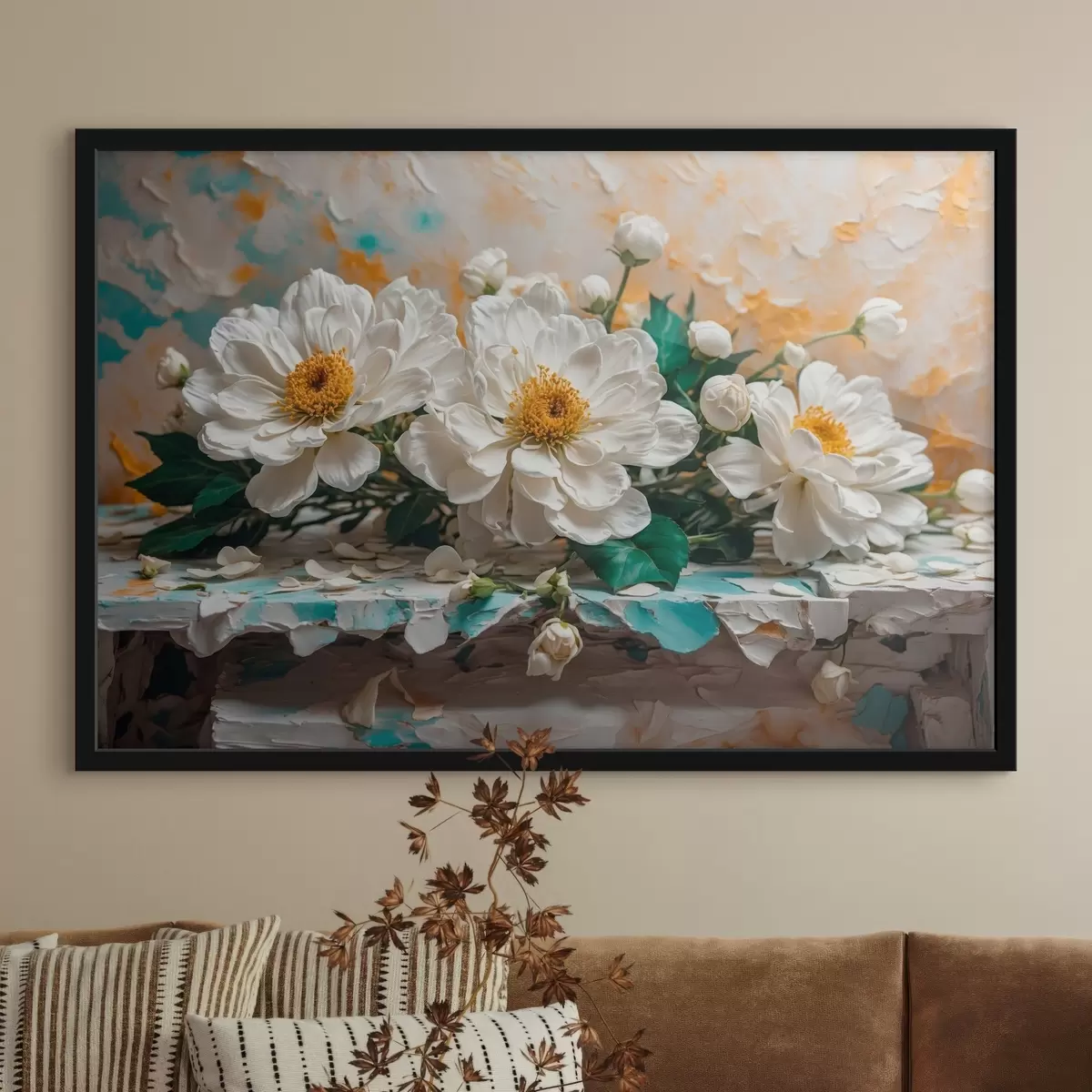 Poster Floweff blanco sobre una mesa en abftfact backgfound f42924