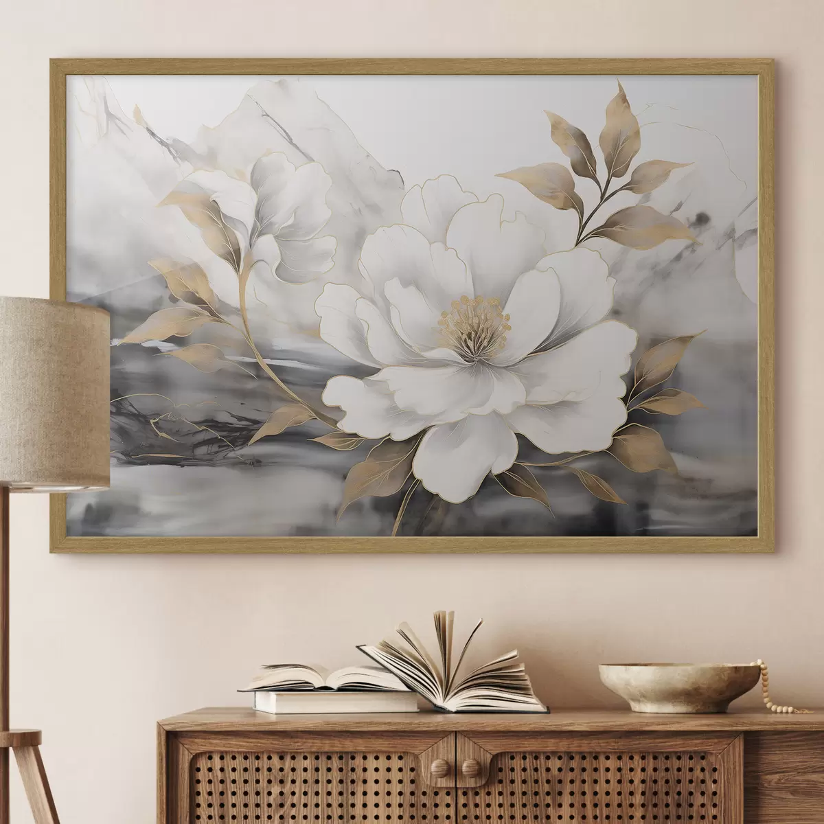 Poster Gran flor abstracta sobre fondo de acuarela f42966