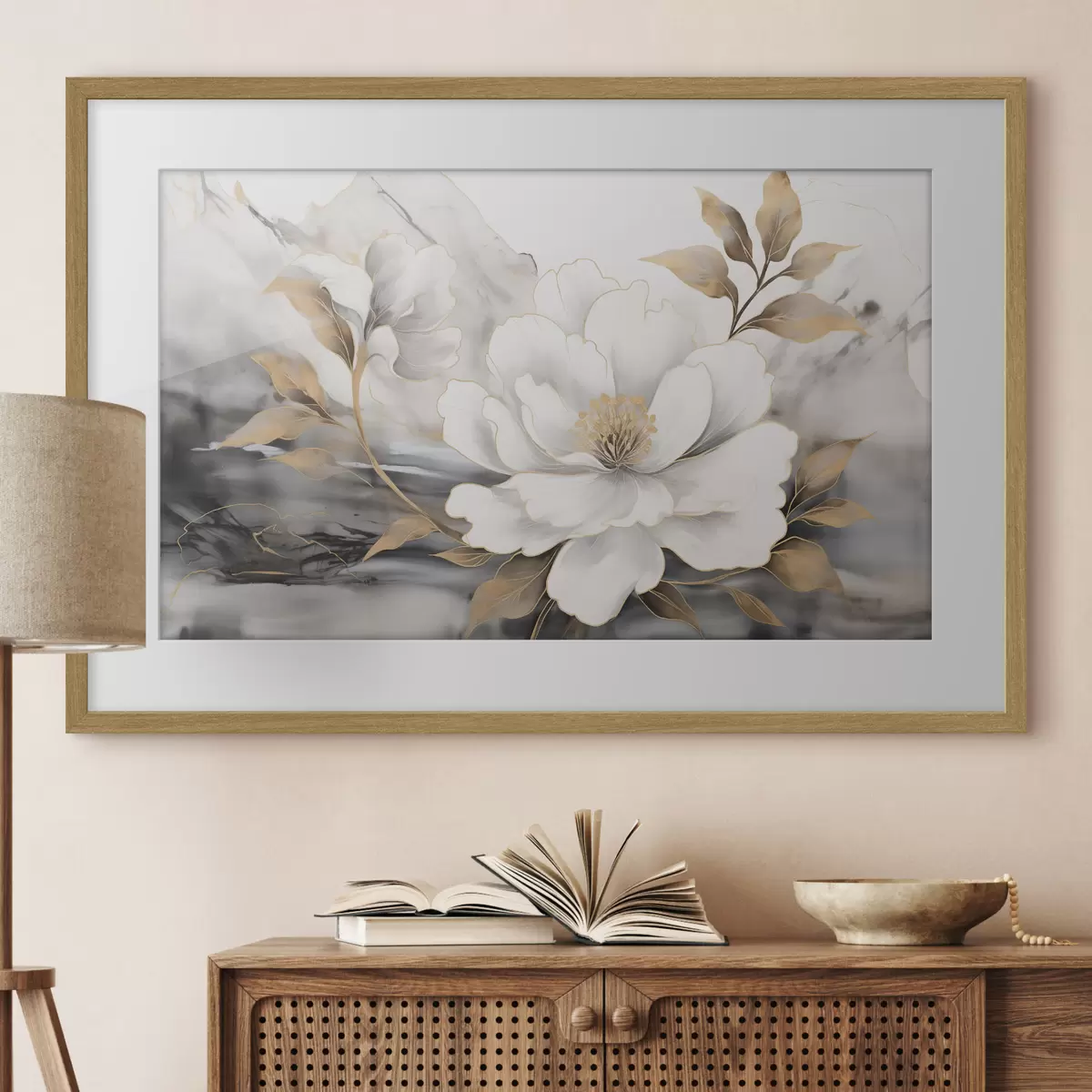 Poster Gran flor abstracta sobre fondo de acuarela f42966