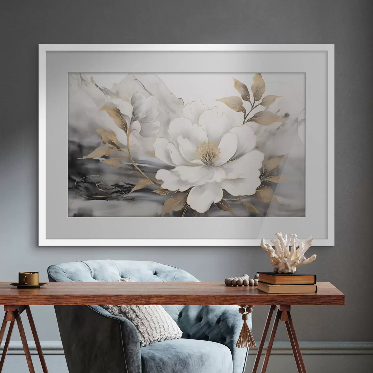 Poster Gran flor abstracta sobre fondo de acuarela f42966