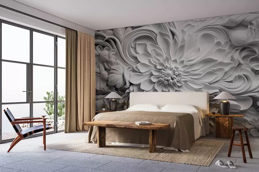 murales de pared Imitación de moldura, flores grandes w08790