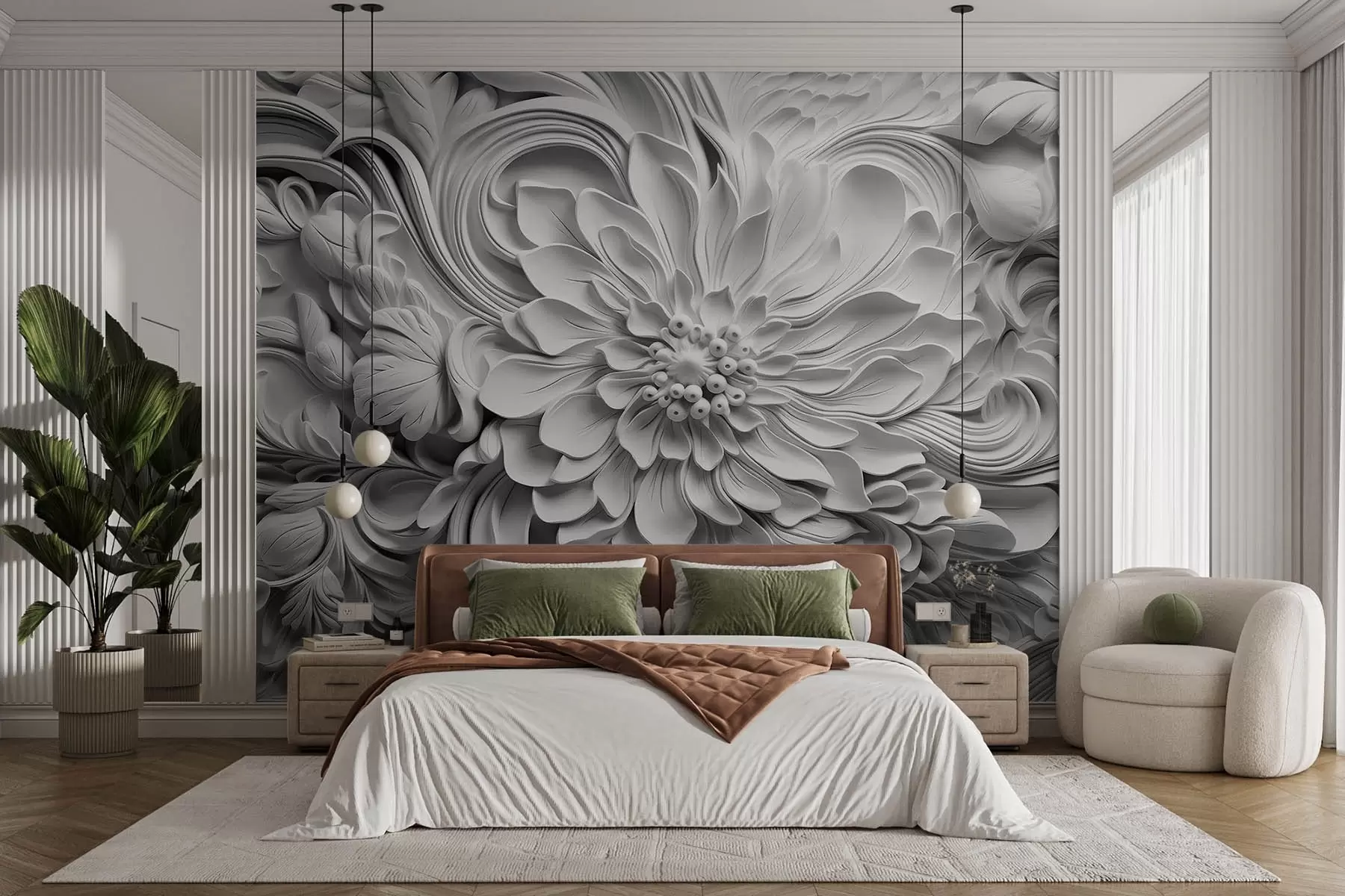 murales de pared Imitación de moldura, flores grandes w08790