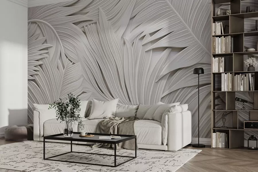 murales de pared Imitación de molduras, grandes ramas de plantas tropicales w08795