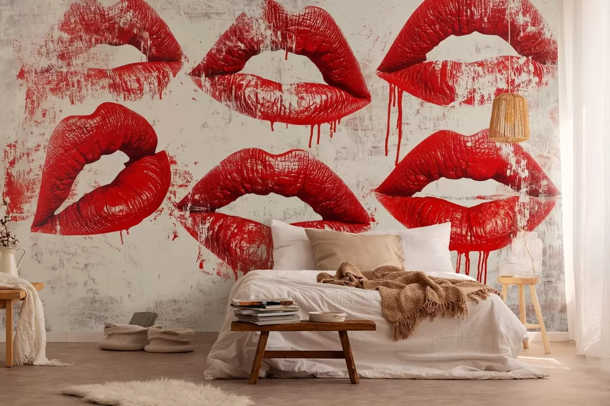 murales de pared labios rojos de estilo grunge  w03108