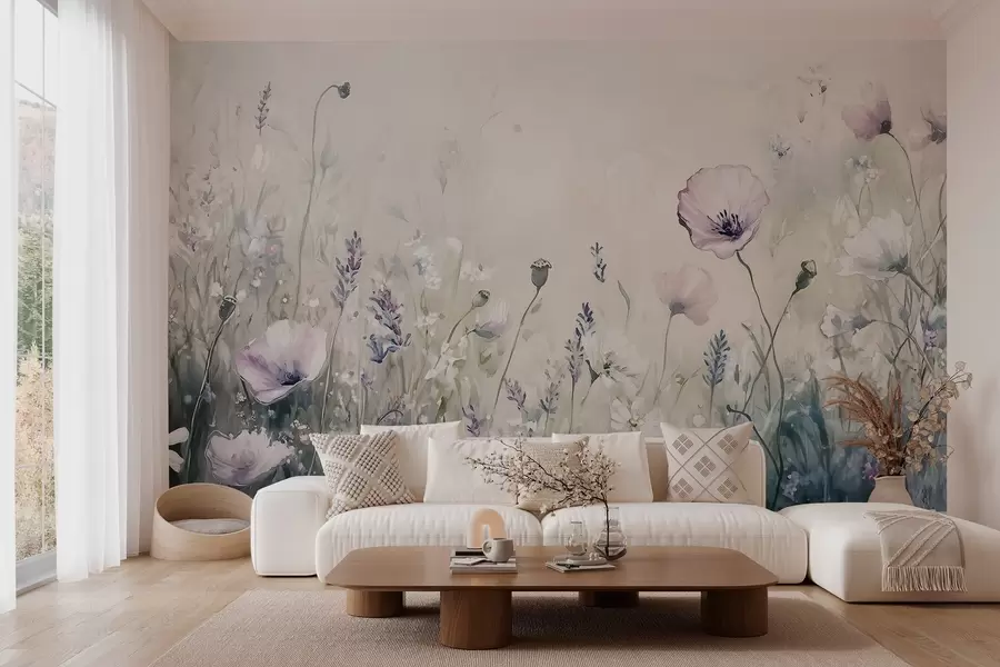 murales de pared delicadas flores silvestres aéreas en la técnica pictórica w03113